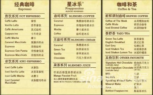 星巴克菜单+中英文菜单