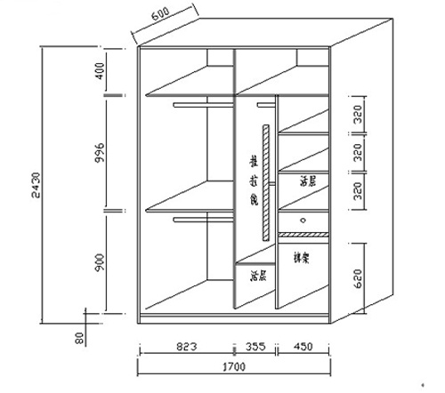 因此卧室的大小与基本决定了整体衣柜的宽度,高度以及衣柜的